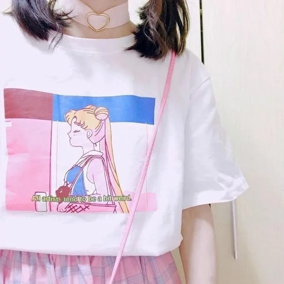 HAHAYULE JBH 1 шт. странные Японские Аниме Kawaii летние футболки для женщин Harajuku топы с