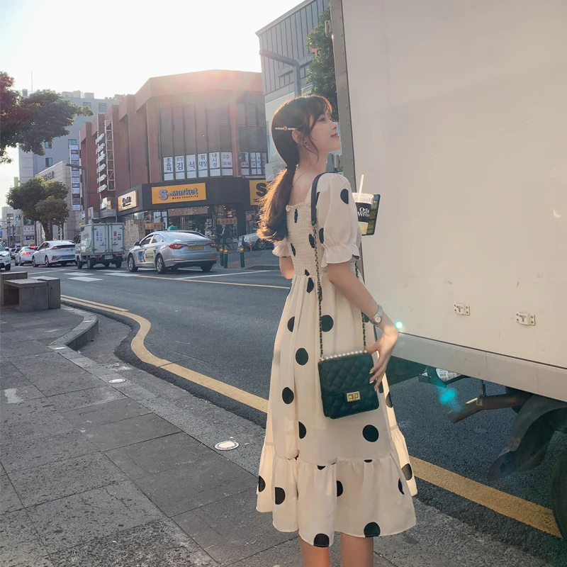 Kopen Mishow Vrouwen Zomer Strand Chiffon Jurk Dot 2019 Nieuwe Koreaanse Boho Jurken Voor Meisjes Slanke Hoge Taille Vrouwelijke Vestidos MX19B1384