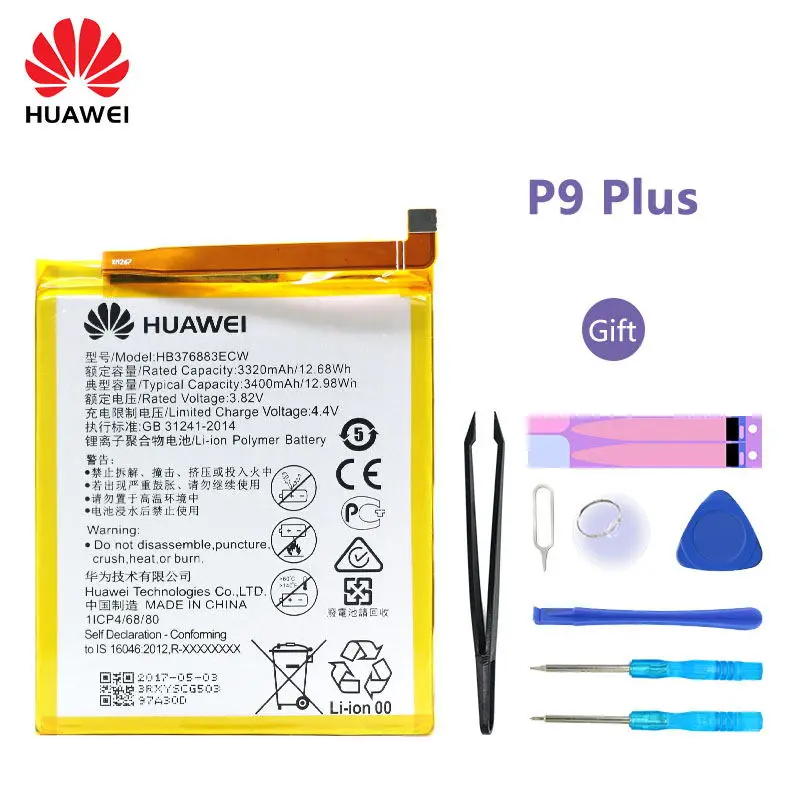100% оригинальный сменный аккумулятор для телефона Huawei HB376883ECW 3400 мАч P9