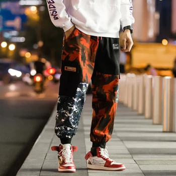 

Casual Pant Men Loose Ankle-Length Pocket 5XL Cotton Harem Patchwork Camouflage Youth New Fashion Elastic Waist Mid Men Fashion