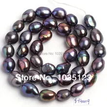 Perle de culture d'eau douce naturelle noire, haute qualité, 8-9mm, forme libre, en vrac, brin 35-38cm W203