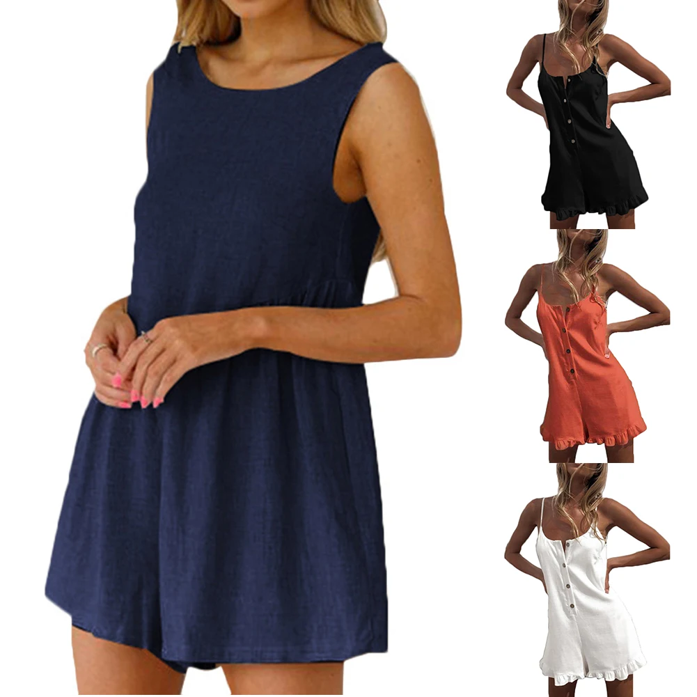 

2019 Summer Female Casual Ruffles Jumpsuit Romper Women Spaghetti Strap Sleeveless Backless Boho Beach Party Playsuits Overalls