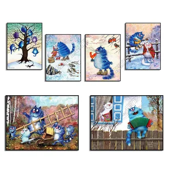 

DIY Diamond Painting Cartoon Kitten Full Square / Round Diamond Mosaic Patterns Rhinestones Cross Stitch Home Decor Needlework