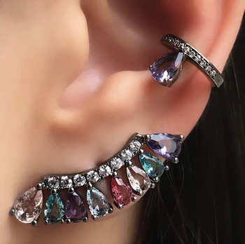 

Boho colorful Stud Earrings for Women Gift Fan Style Cubic Zirconia Charming party Earring Female costume jewelry wholesale 2019