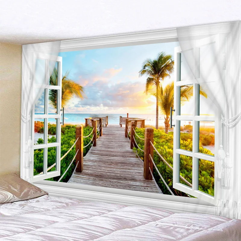 

Scenery Outside The Window Print Wall Tapestry Cheap Hippie Wall Hanging Art Carpet Bohemian Decorative Living Room Big Blanket