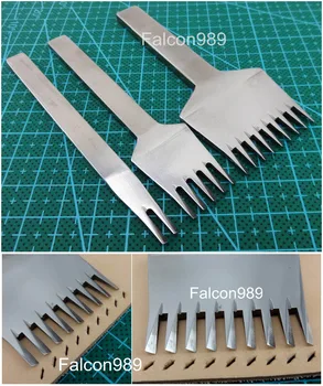 

3pcs 4mm 2+5+9 prong European Style Leather Craft Sewing Stitching Pro-line Lacing Chisel Pricking Iron Punch Tool Kit Set