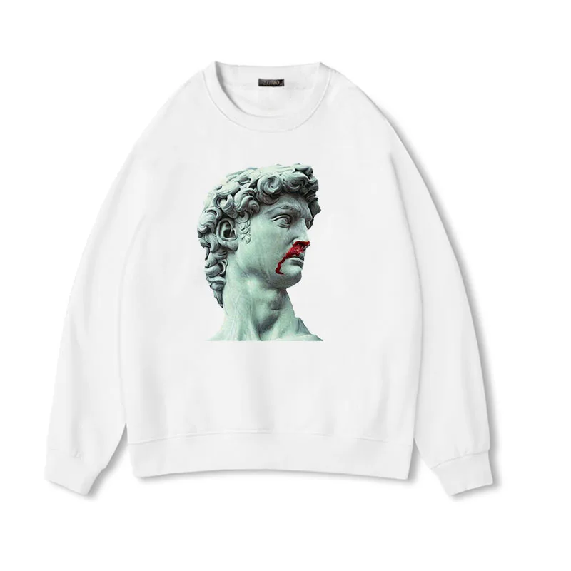 2018 جديد أزياء النساء البلوفرات vaporwave نعرفكم الجمالية البلوفرات جمع ديفيد طباعة Crewneck المتناثرة عارضة البلوز