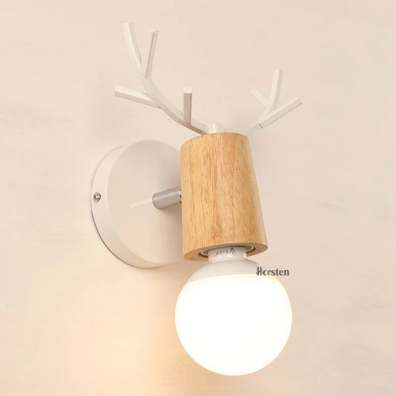 Nordic Creative Deer Antlers LED Wall Lamp Modern Wooden White Black Bedside Lights For Living Room Bedroom Corridor Wall Lights (12)