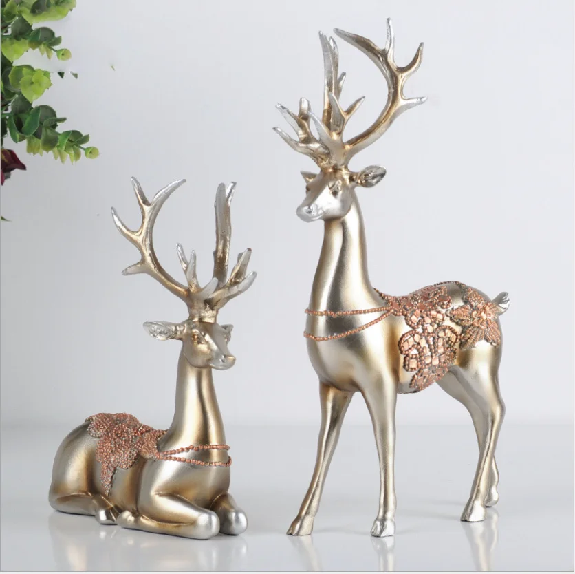 

Creative resin crafts ornaments Standing posture lying inlaid Baozhu couple deer ornaments home furnishings