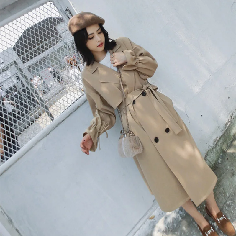 

Women's trench coat long female outwear spring windbreaker woman large size trench coats thin section overcoat