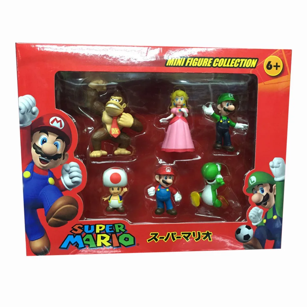 2018 6pcs/lot Super Mario Bros waluigi green dragon figures set with box super mario series 3 bros action figurines party Toy