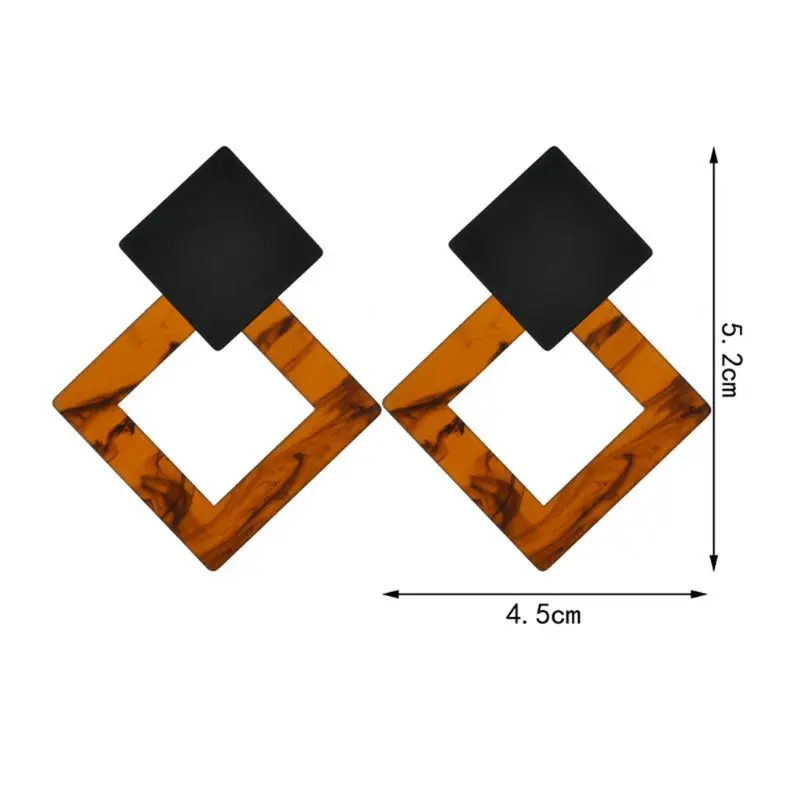 Новая мода ацетат узор деревянные квадратные Висячие серьги для женщин девушек акриловые woooden уха геометрические кулоны серьги