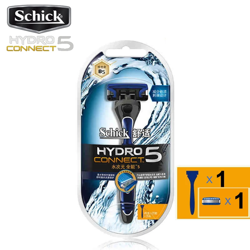 Новинка, оригинальная бритва Schick Hydro5, Мужская бритва, лучший опыт бритья, витамин В5, дополнительные 7 водяных фонтанов - Цвет: 1 razor 1 blade