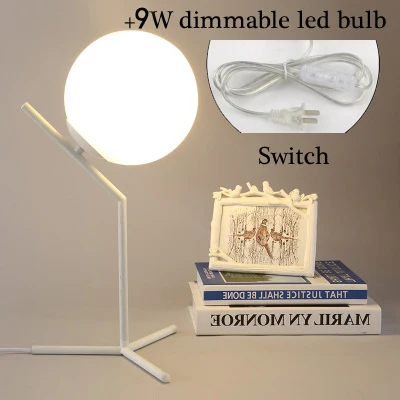 Скандинавские современные минималистичные настольные лампы для гостиной, белый стеклянный шар, Настольный светильник, железный штатив, молочный круглый шар, настольная лампа для чтения - Цвет абажура: 11
