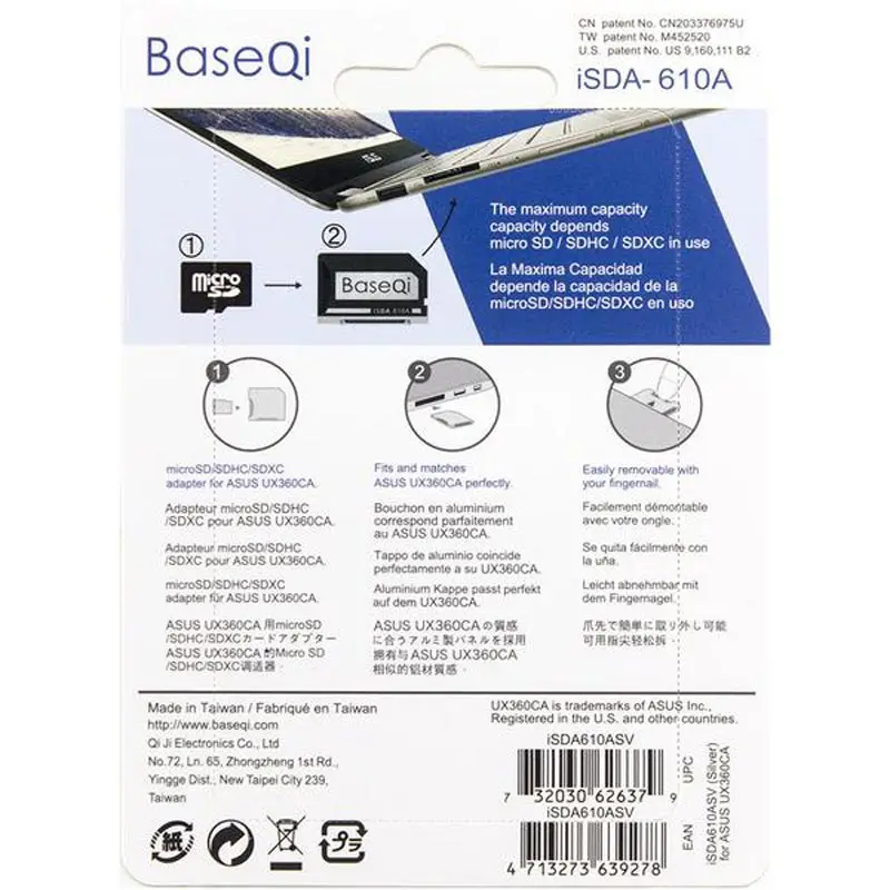 Original BASEQI Aluminum MiniDrive Micro SD Card Adapter Metal Card Reader For Notebook Asus ZenBook Flip Ninjadrive 610A (5)