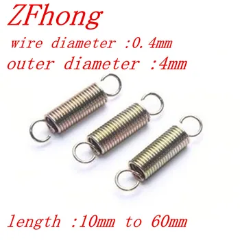 

10PCS 0.4 x 4mm 0.4mm stainless steel Tension spring with a hook extension spring length 15mm to 60mm