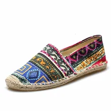 Bohemia Canvas Espadrilles Women Summer Casual Shoes Flats Loafers Slip On Canvas Chaussure Femme Unisex Plus Size 44