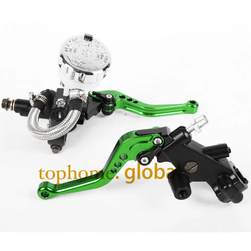 JenNiFer Manillar Freno Embrague Cilindro Maestro 7/8″ (22mm) Universal Moto – Palancas Ajustables + Depósito – Verde