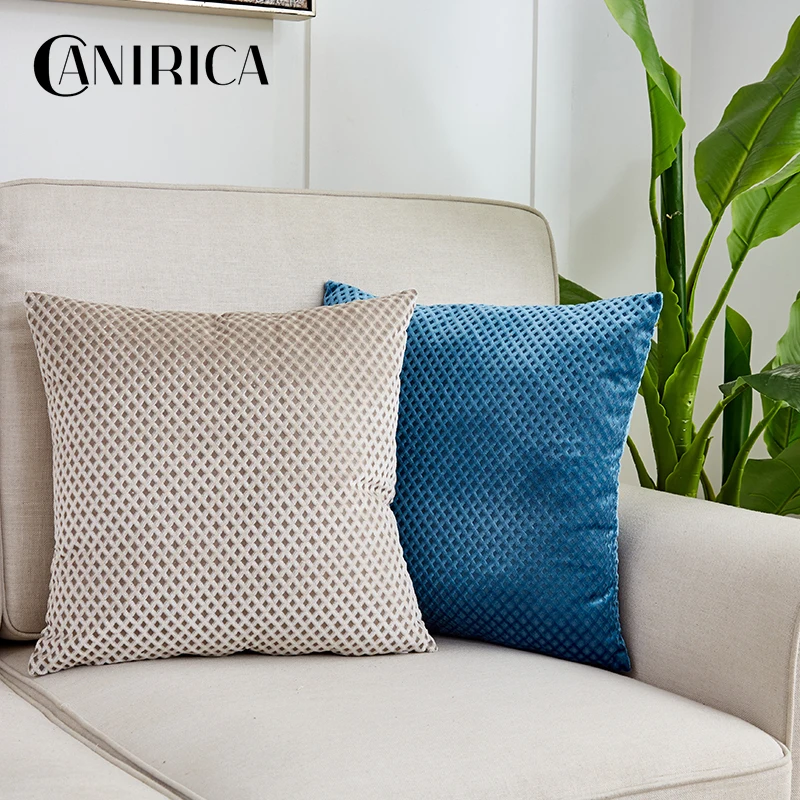 CANIRICA Cushion Cover Gray Throw Pillows Cover 45x45cm Velvet Pillowcase Home Decoration Funda Cojin For Sofa Living Room Decor