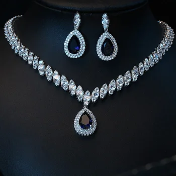 

Fashion AAA Blue Cubic Zircon Jewelry Sets ,Earrings /Necklace,Promotion,Nickel Free, Factory price
