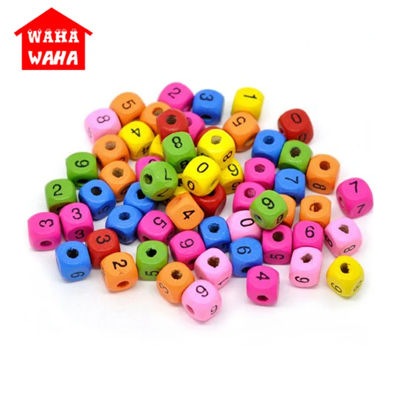 

DIY Children's Handmade Accessories Square Wooden Numeral Beads Number Dice Wood Bead Printed Straight Hole Accessories 10MM/Bag