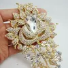 Broche pour mariée, 8.11 pouces, broche de luxe en Rose, feuilles de fleurs, beaucoup de strass, cristal, bijoux de mariage, à la mode ► Photo 3/5