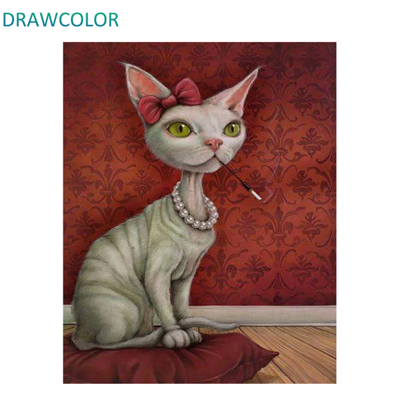 

DRAWCOLOR Frame Cat DIY Painting By Numbers Animals Acrylic Paint On Canvas Drawing By Numbers Modern Wall Art Picture 40x50cm