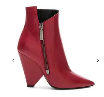 

Women Red Black Leather Pointed Toe Ankle Boots Spike Heels Ladies Fashion Side Zipper High Heels Shoes zapatos de mujer 35-43