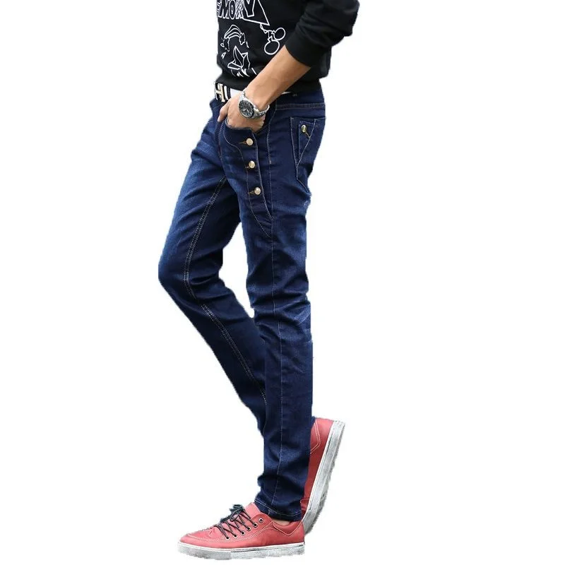 Billig Jeans Männer Junge 2019 Mode Trend Koreanische Stil High Street Streetwear Skinny Slim Fit Taste Denim Hose Männlichen Hosen Schwarz blau