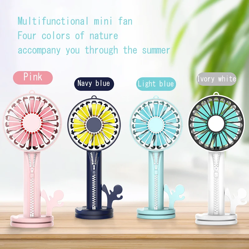 

Rechargeable Mini Fan Usb Zipper Fan Handheld Small Desk Desktop Cooling Fan Portable Cooler Fan with Phone Holder &Mini Mirror