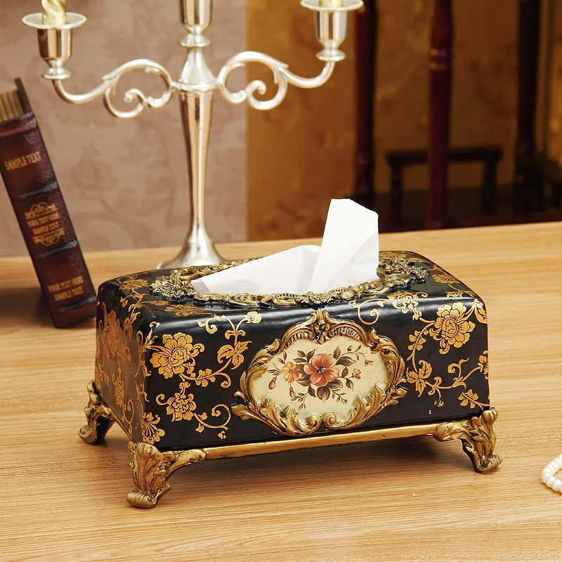 Luxury high end European creative resin tissue box tray pumping large decorative home