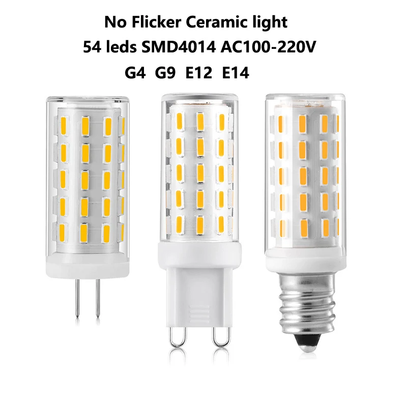 

No Flicker 5W Led Ceramic bulb mini corn lamp G9 G4 E12 E14 AC220V 110V 54leds SMD4014 Energy Saving Replace Halogen Lamp 5pcs