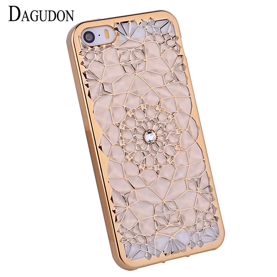 

DAGUDON Luxury Case For iPhone 5 Shiny Bling Diamond Gold Plating Silicon Soft Phone Bag Cover case For iPhone 5 5S Coque fundas