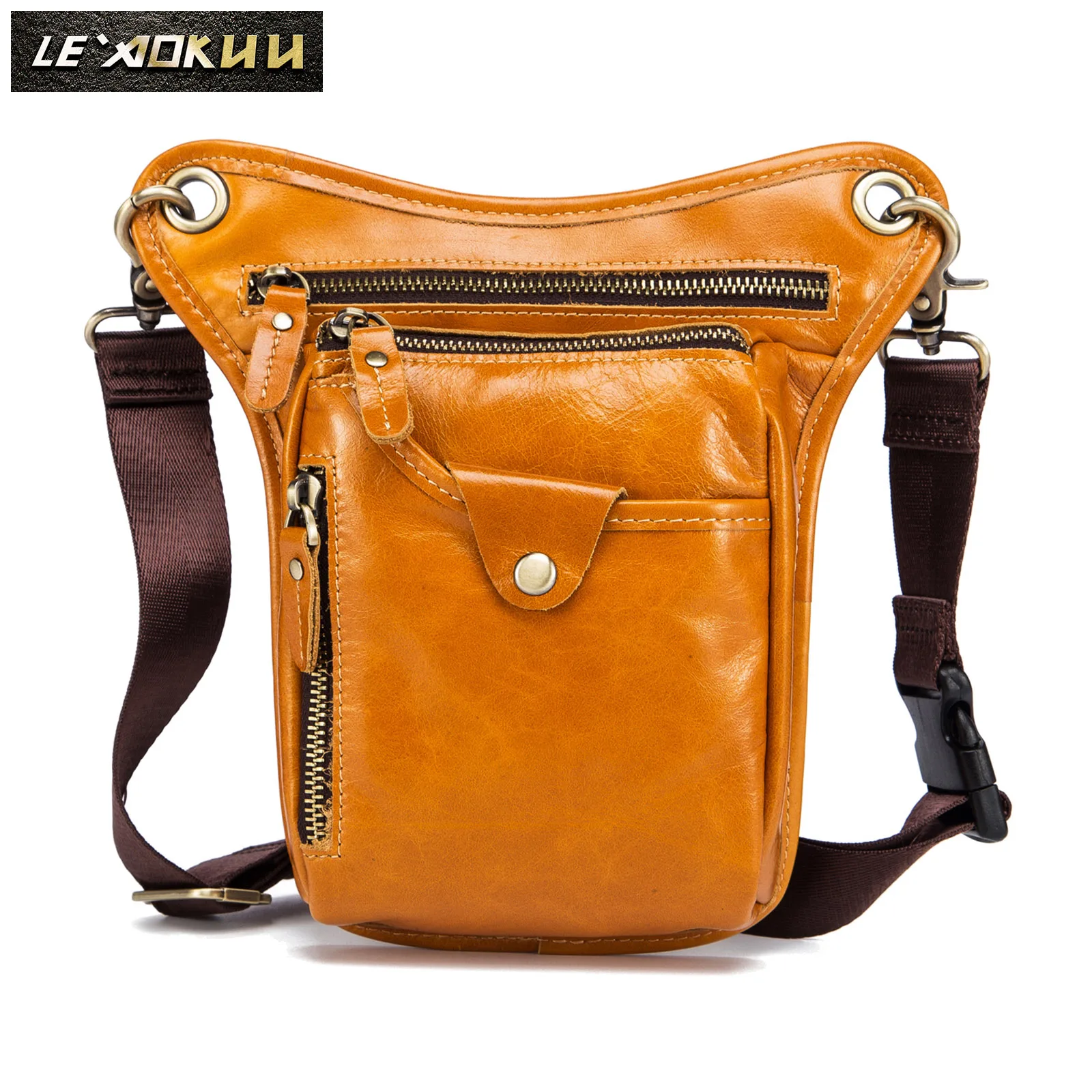

New Quality Leather men Fashion Small Messenger Cross body Bag Design Travel Fanny Belt Waist Pack Drop Leg Bag Pouch 211-5Lb