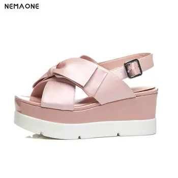 

NEMAONE wedges High heels platform women sandals genuine leather ladies shoes woman women sandals large size 42