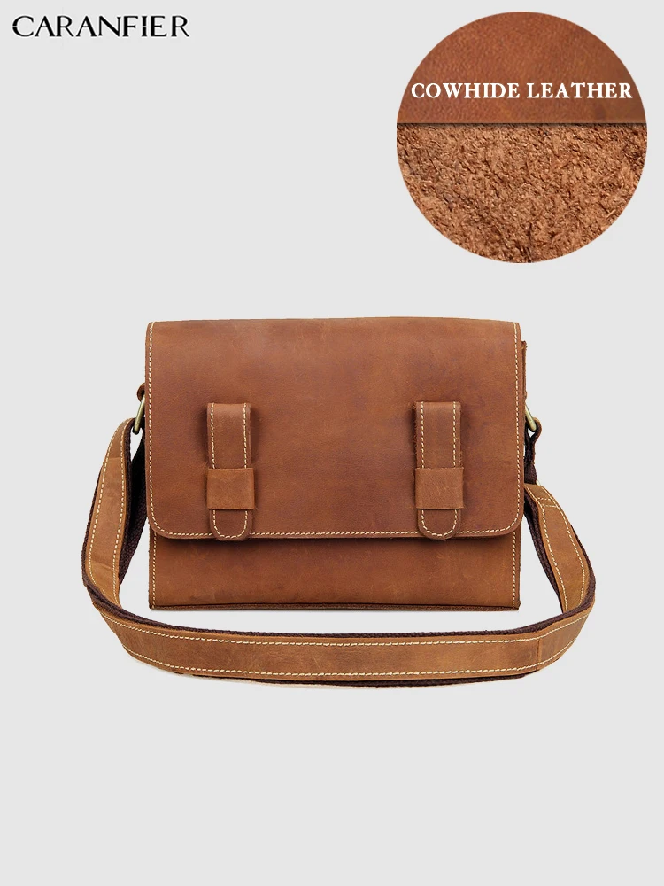 

CARANFIER Women Shoulder Bags Crazy Horse Genuine Cowhide Leather Vintage Solid Laptop Bags Travel Messenger Crossbody Bags