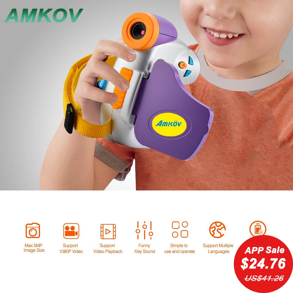 

Amkov DV-C7 1080P Children Kid Digital Video Camera 1.44" Colorful Display Multi-Languages Micro Camcorders Outdoor Video Player