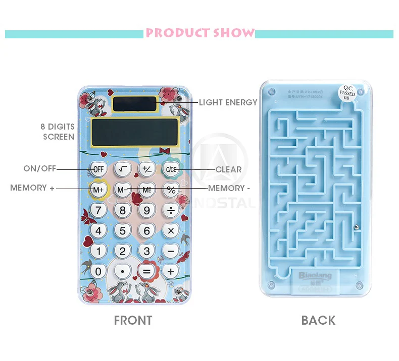 Andstal Мини мультфильм карманный калькулятор милые ручные калькуляторы маленький розовый Солнечный электронный калькулятор для офиса Миниатюрный элемент питания
