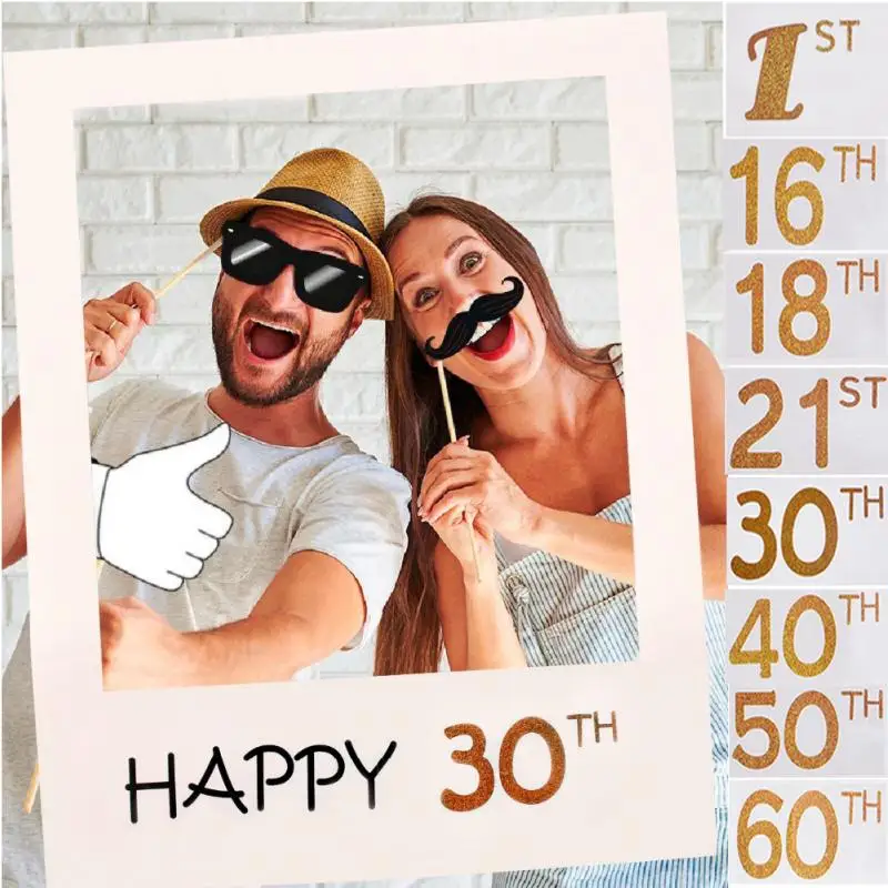 

DIY Paper Picture Frame Cutouts Photo Booth Props 1st/16/18/21/30/40/50/60th Photo Frame Booth Props Happy Birthday Party