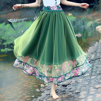 

Retro National Style Skirt Women's Embroidered Middle and Long Skirt Female Spring Autumn 2019 New Fashion Holiday Skirts Femme