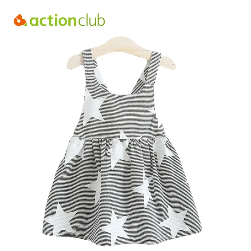 

Actionclub 2016 New Summer Girls Dress Striped Strap Dress Girls Fashion Party Dress Star Pattern Children's Beach Clothing