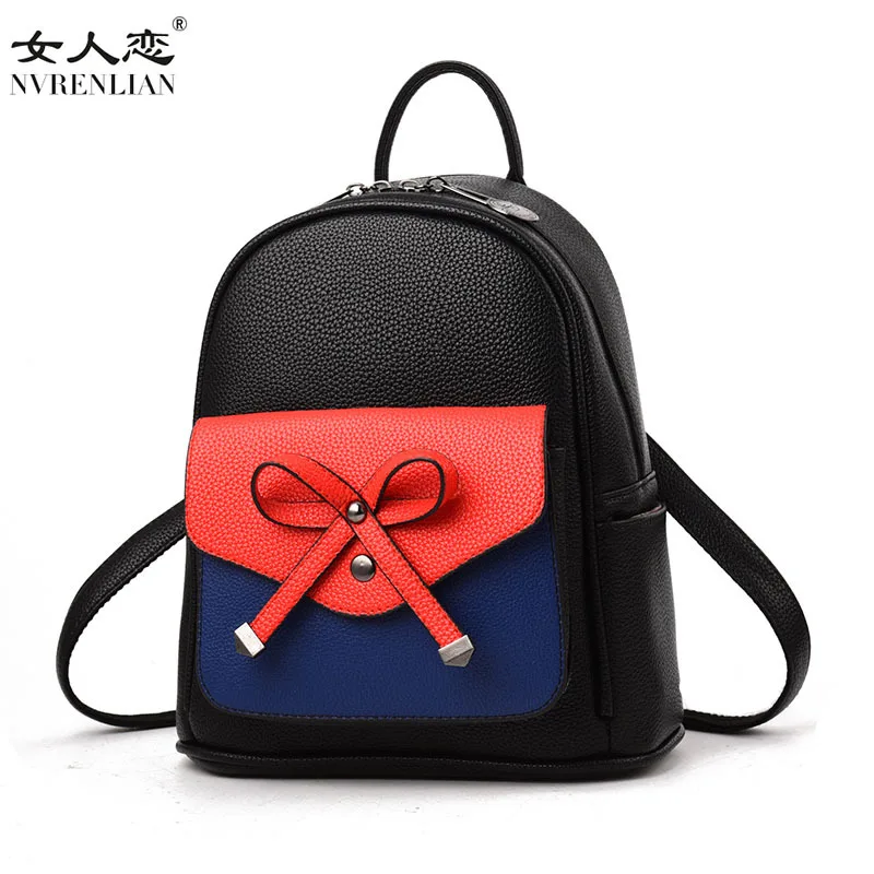 

NVRENIAN Women Backpack Bowknot New Fashion PU Leather Female Mini Backpacks For Teenage Girls School Bag Feminine