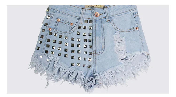2017 European station Europe and the United States new rivets rivets irregular cat to be side cowboy high waist pants shorts hot pants (16)