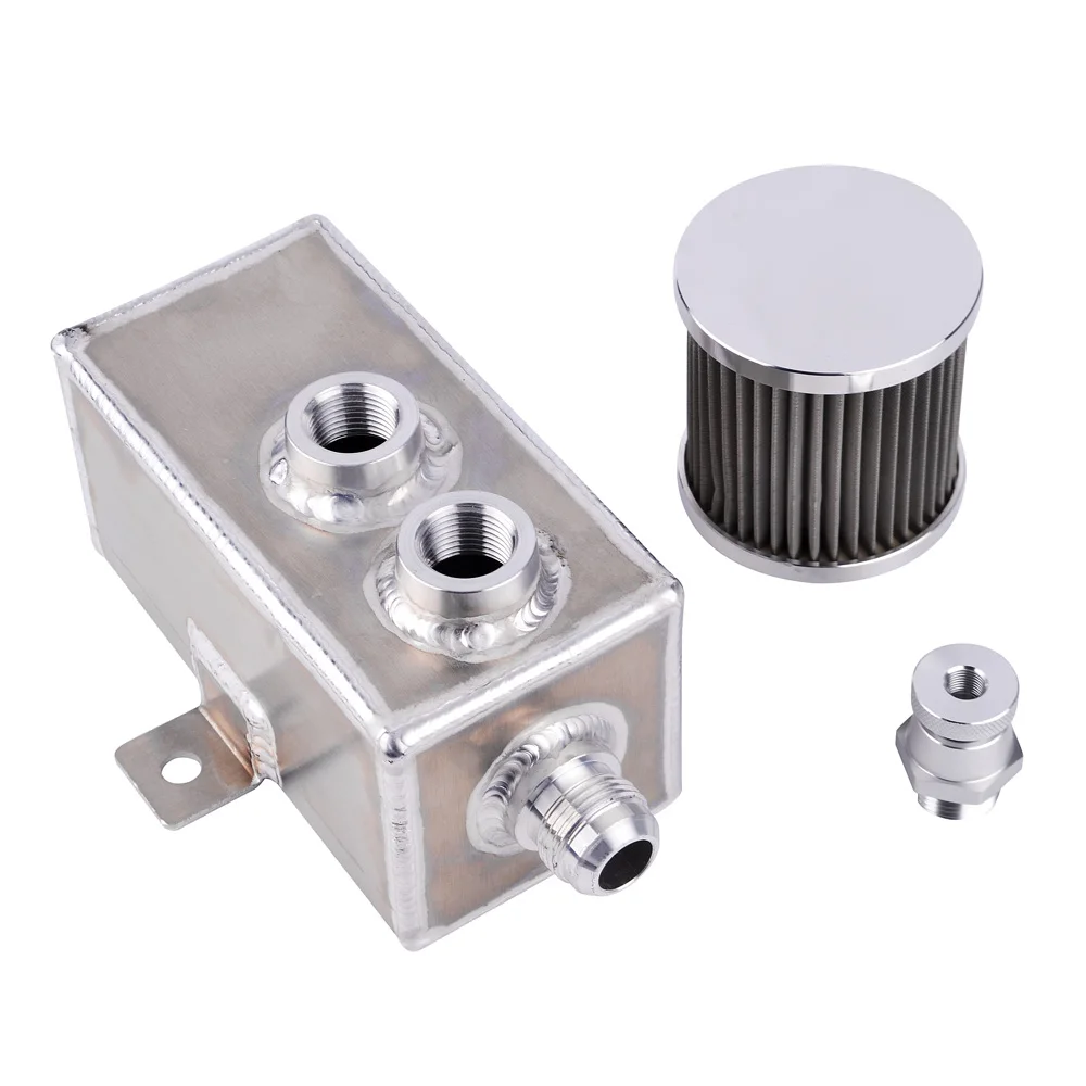 Aluminum Oil Catch Can Reservoir Tank w// Breather /& Baffled Filter Drain Tap 3L