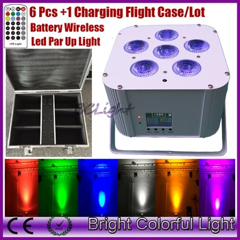 

6XLOT with charging road case 6pcs*18w RGBWAUV mini led battery wireless dmx led up light with infrared remote controller