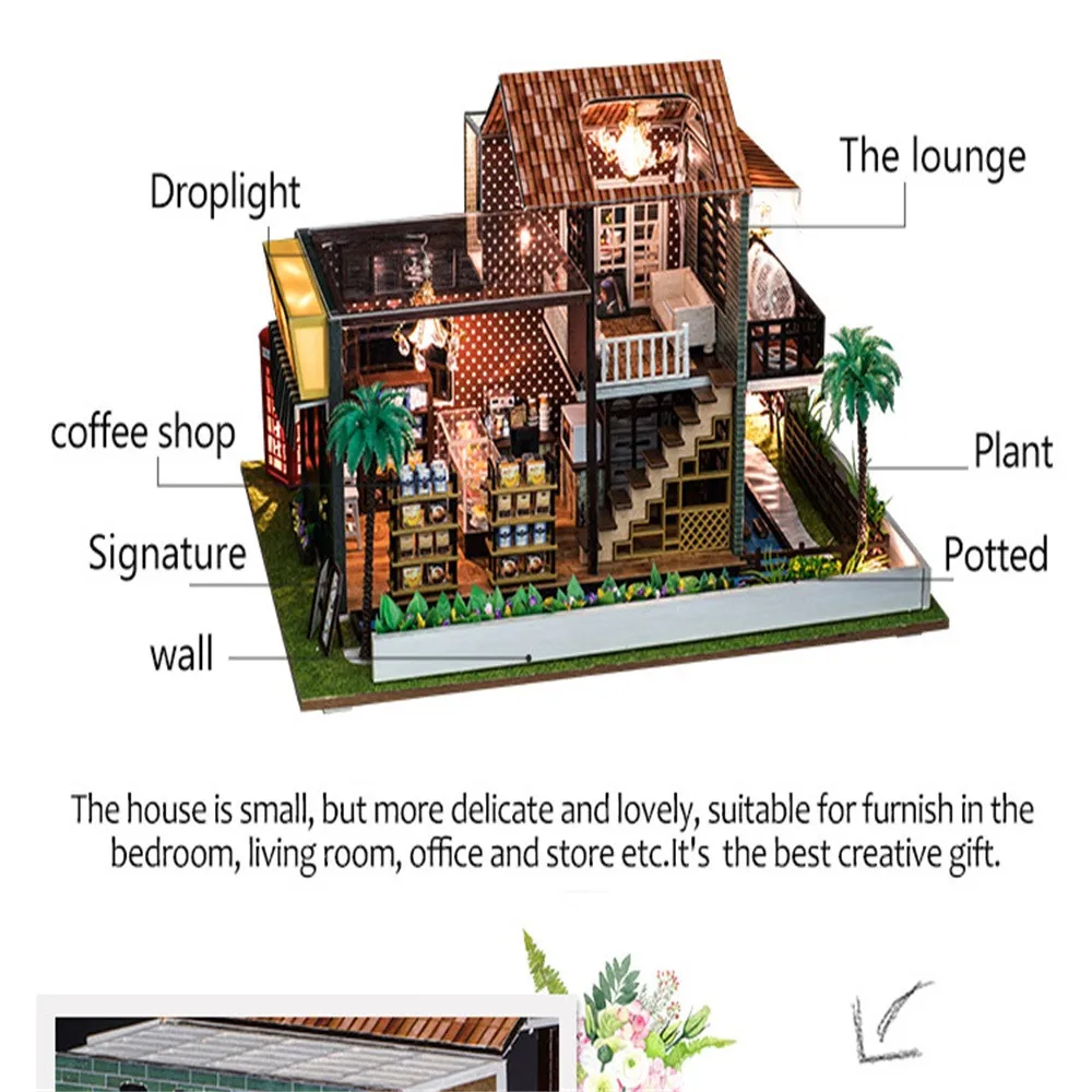 № 1 Кофе магазин DIY коттедж Комната принцессы DIY Рождественский домик собрать миниатюрный светодиодный мебельный комплект, подарок на Рождество