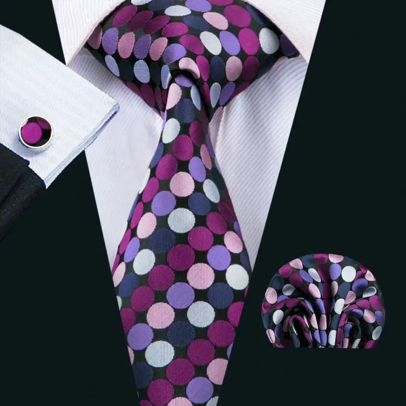 LS-1523 Барри. ван классический Для мужчин галстук 100% шелк фиолетовый горошек галстук Ханки Запонки Набор для Для мужчин; Свадебная вечеринка