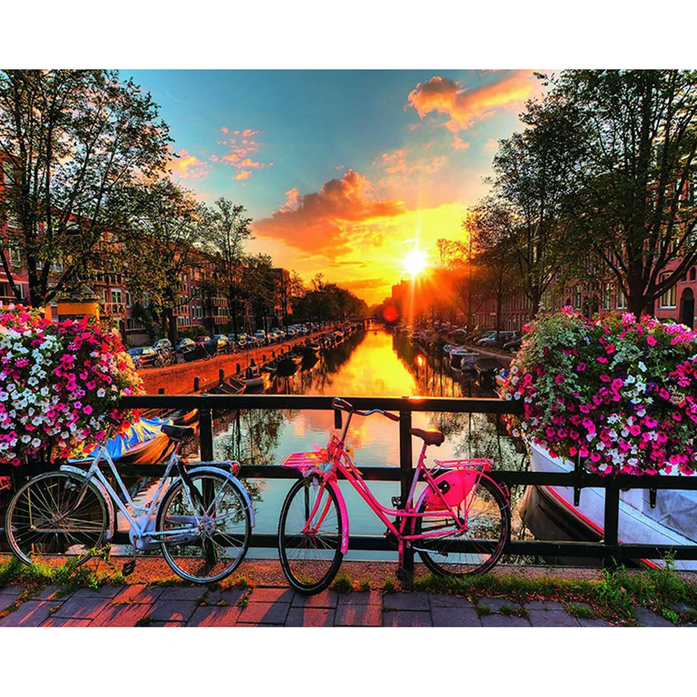 

Full DIY Diamond Painting kit Sunset small city Cross Stitch Diamond Embroidery Patterns rhinestones Mosaic home decor