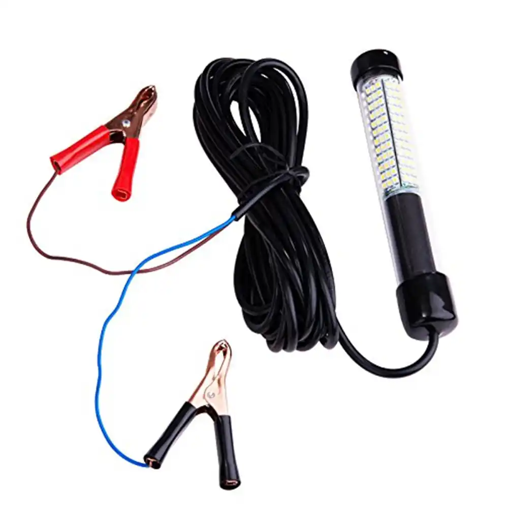 White DasMarine 12v-24v 8W 180 LED 1000 Lumens IP68 Submersible Fishing Light Underwater Fish Finder Lamp Night Fishing Lure Bait Finder with Battery Clip and Power Plug 6M Power Cord