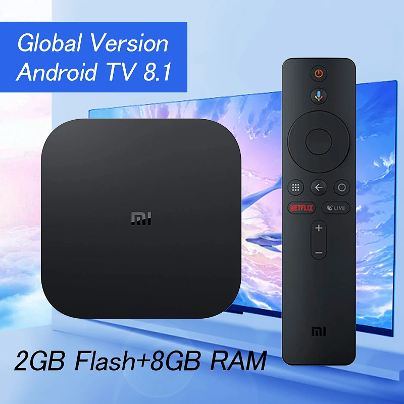  Global Xiaomi Mi Box S 4K TV Box Cortex-A53 Quad Core 64 bit Mali-450 1000Mbp Android 8.1 TV Box 2G